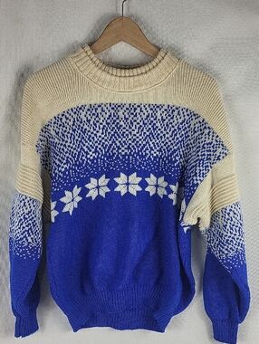 Cozy Nordic Knit Sweater, Blue & Cream, Versatile Winter Staple